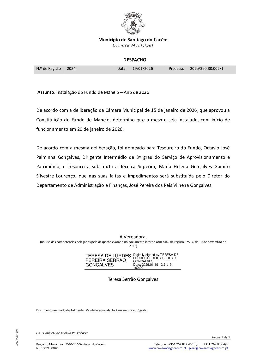 02 Instalação do Fundo de Maneio – Ano de 2026