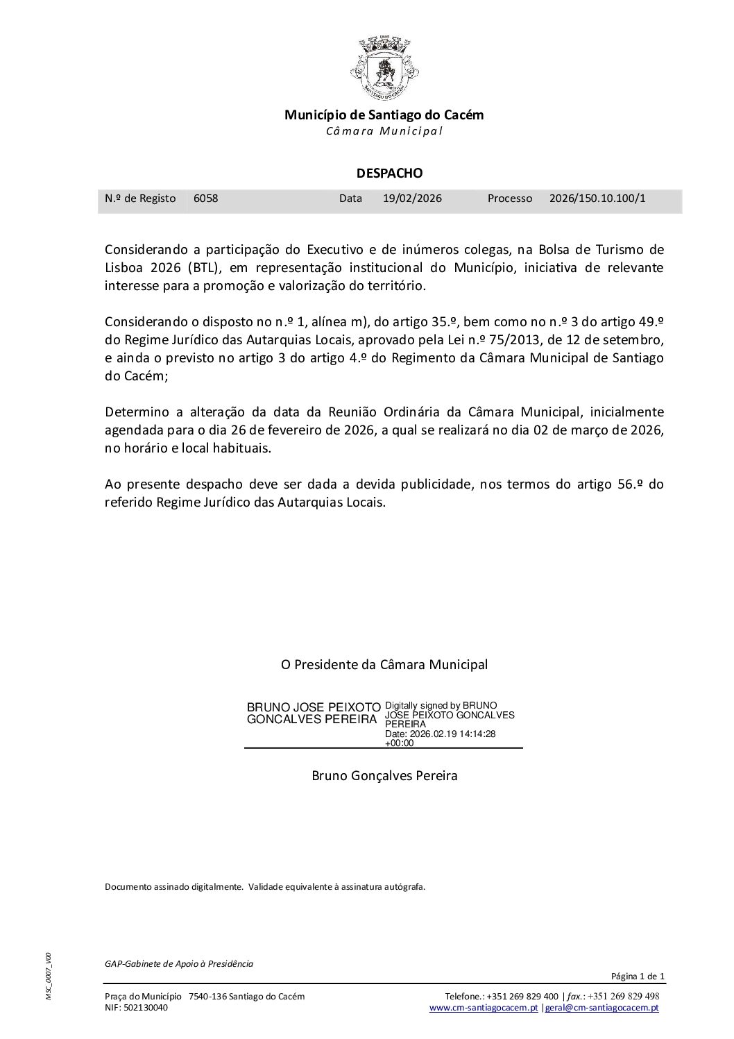 03 Alteração de data da reunião de câmara