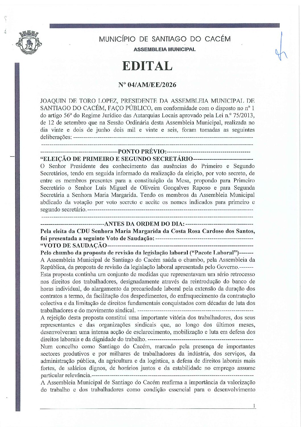 04 Edital N.º 4 – Sessão do dia 22 de junho de 2026