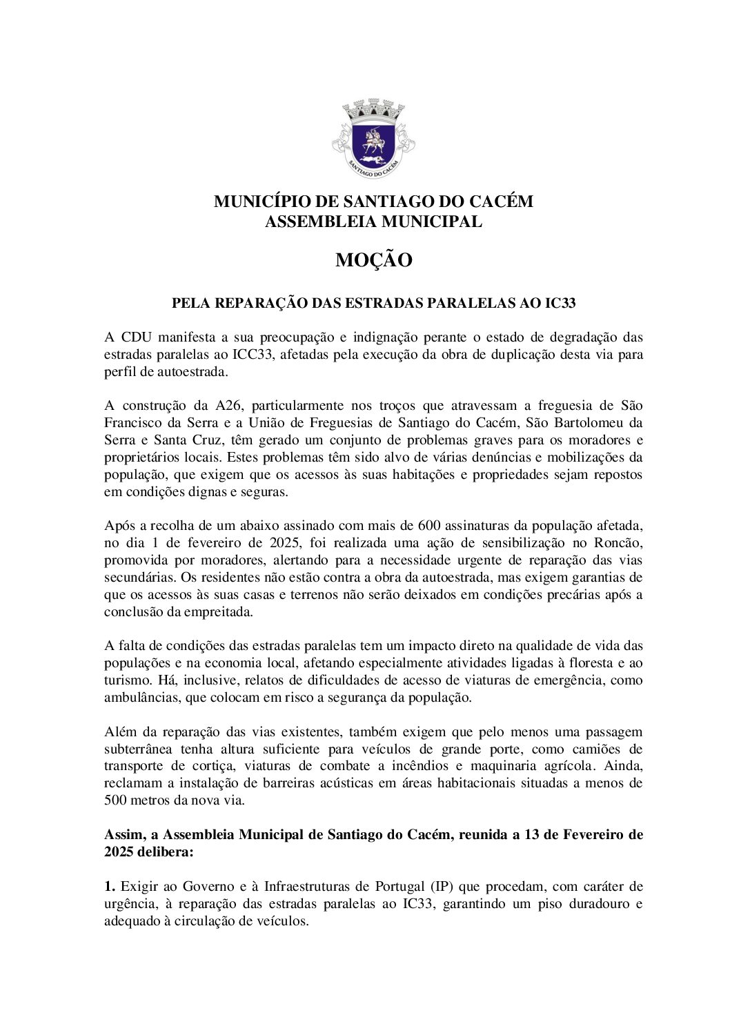 04 Moção – Pela Reparação das Estradas Paralelas ao IC33