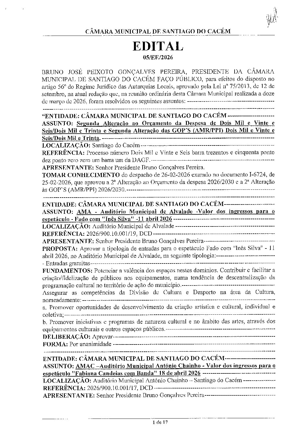 05 Edital N.º 5 CM 12 de março de 2026