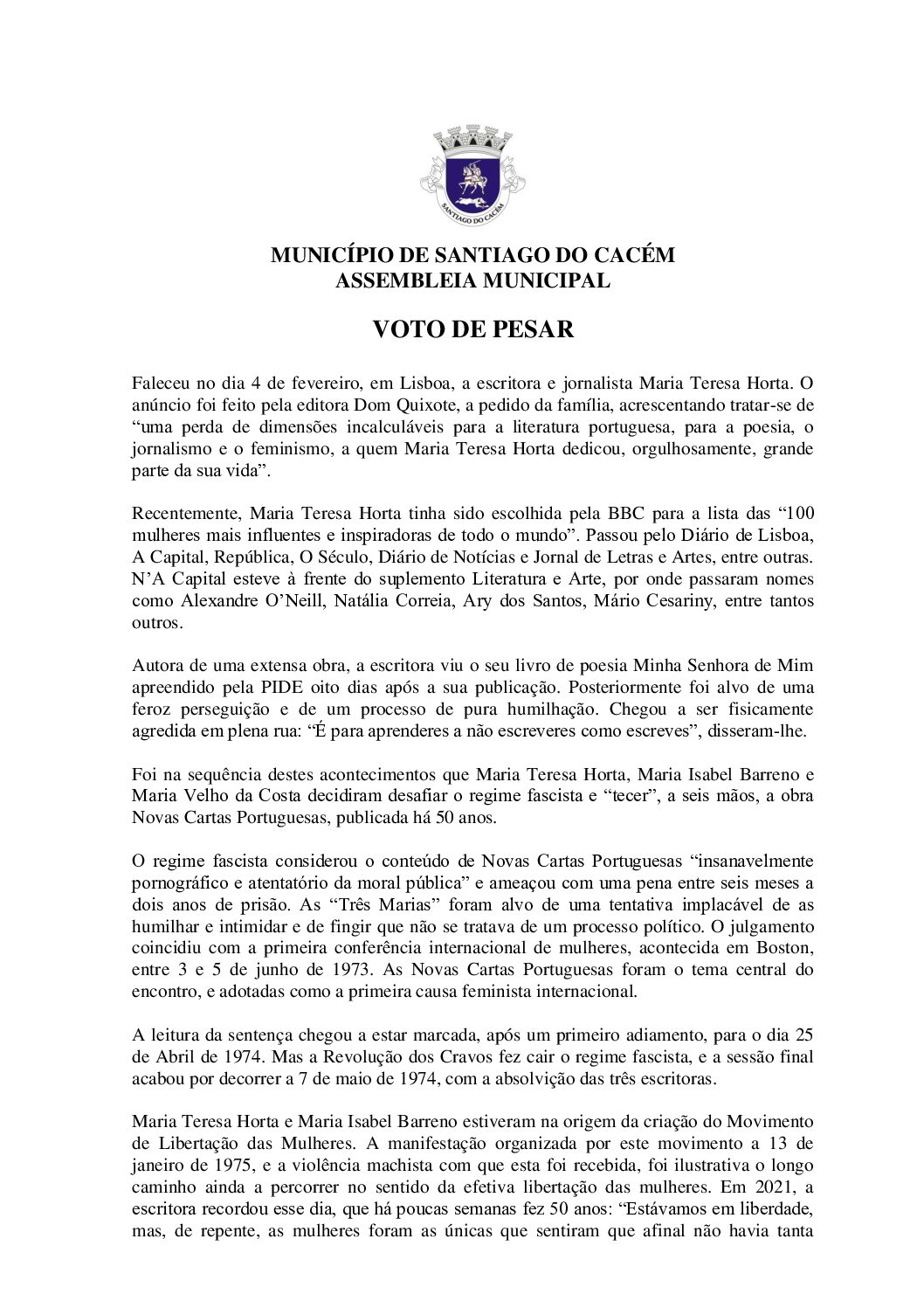 05 Voto de Pesar – Maria Teresa Horta