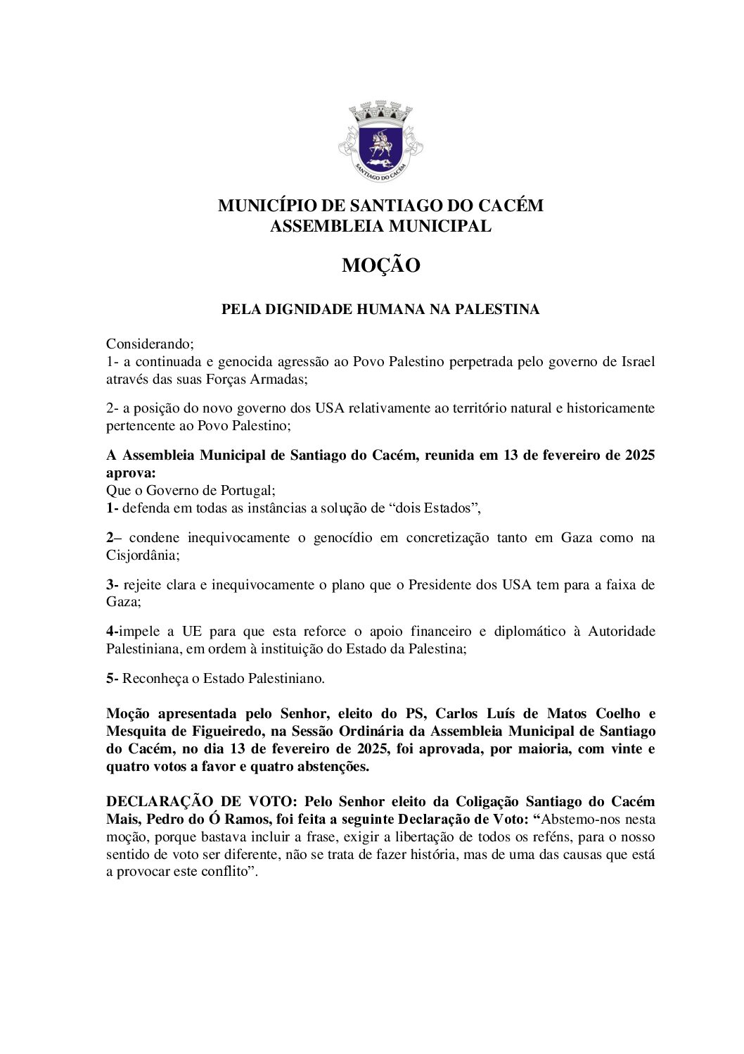 08 Moção – Pela Dignidade Humana na Palestina