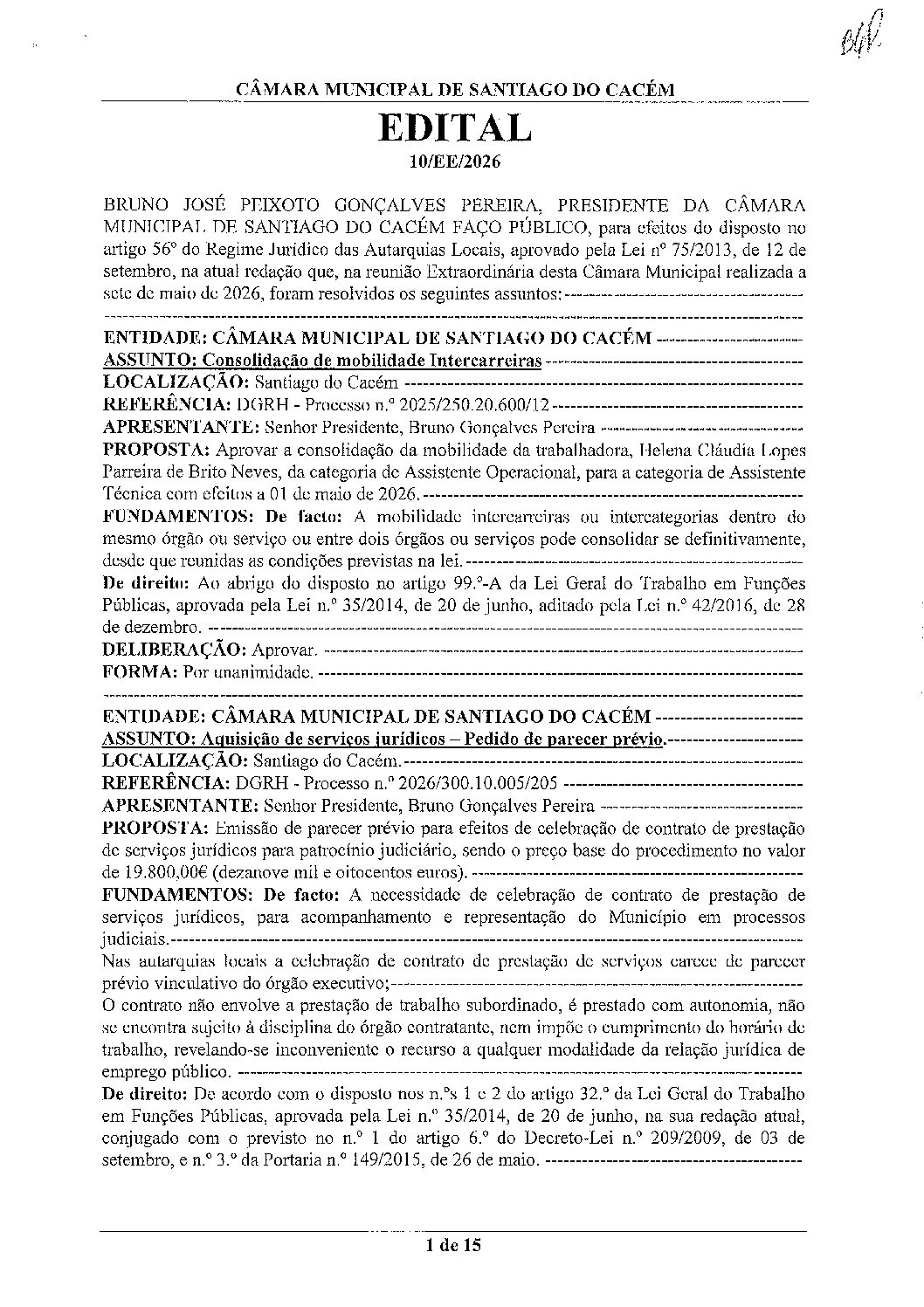 10 Edital N.º 10 CM 7 de maio de 2026