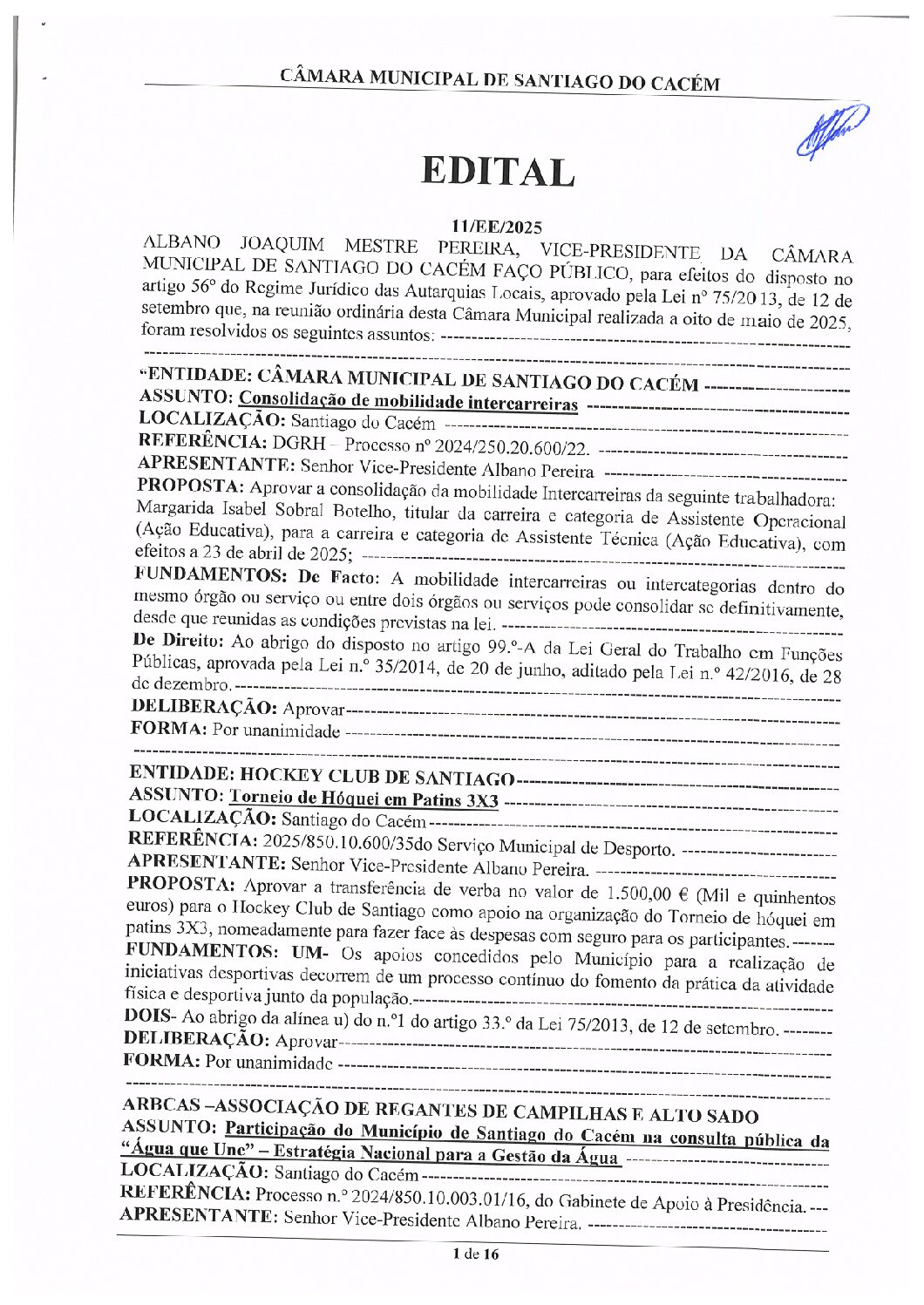 11 Edital N.º 11 CM 8 de maio de 2025