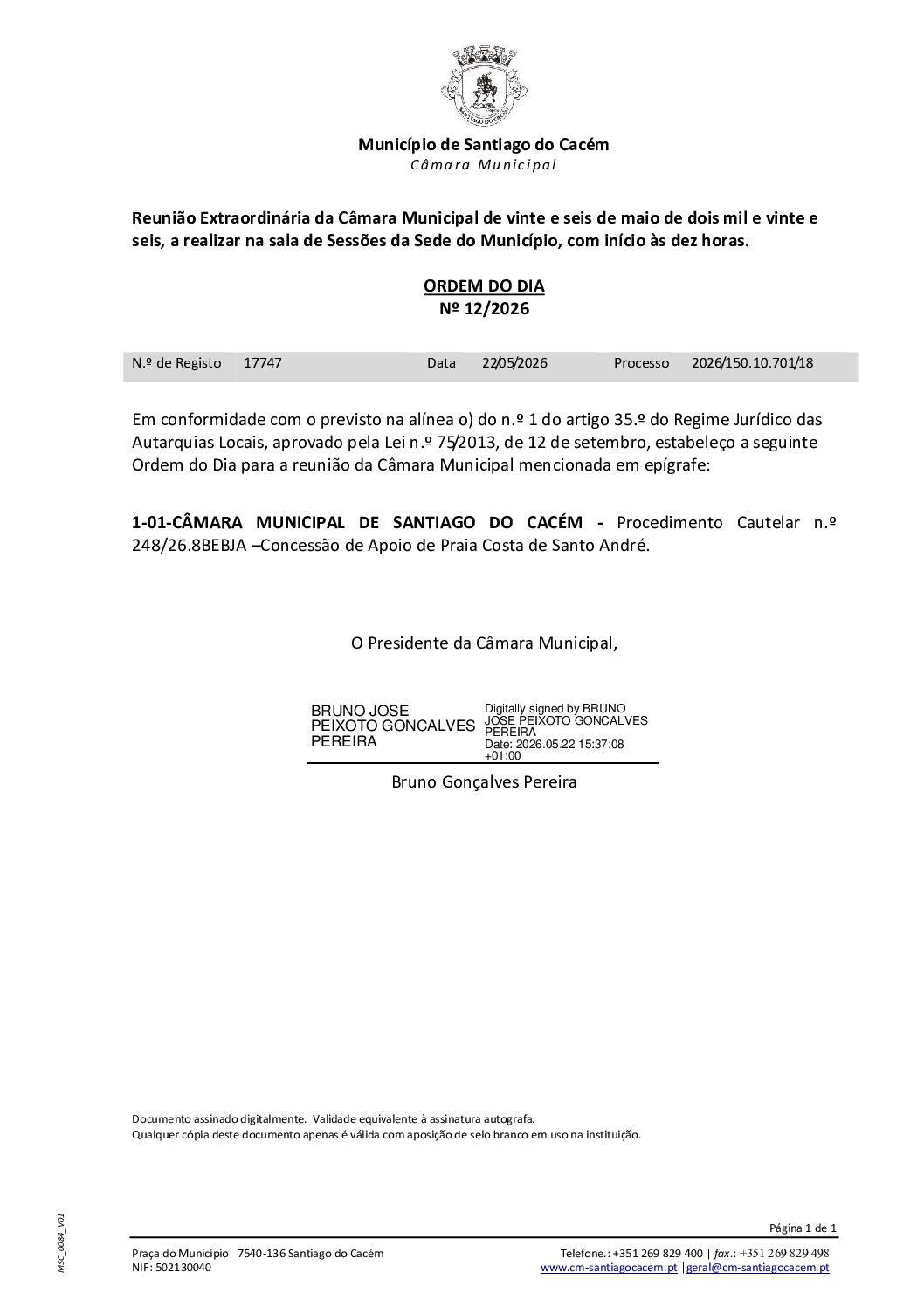 12 Agenda do dia 26 de maio de 2026