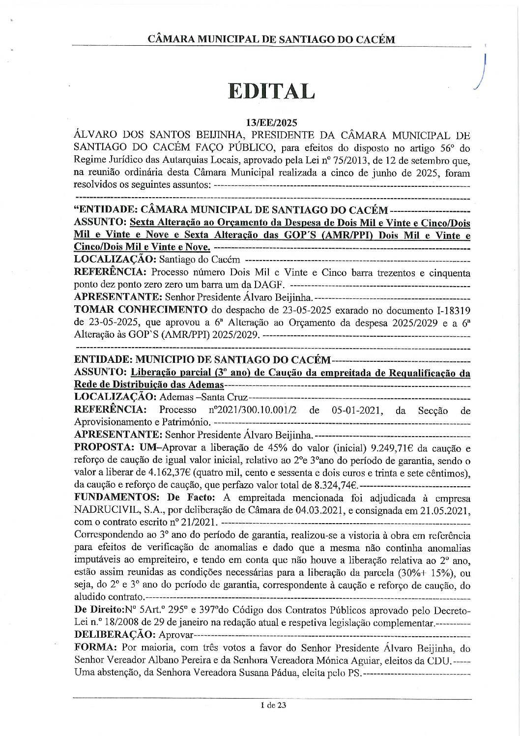 13 Edital N.º 13 CM 5 de junho de 2025