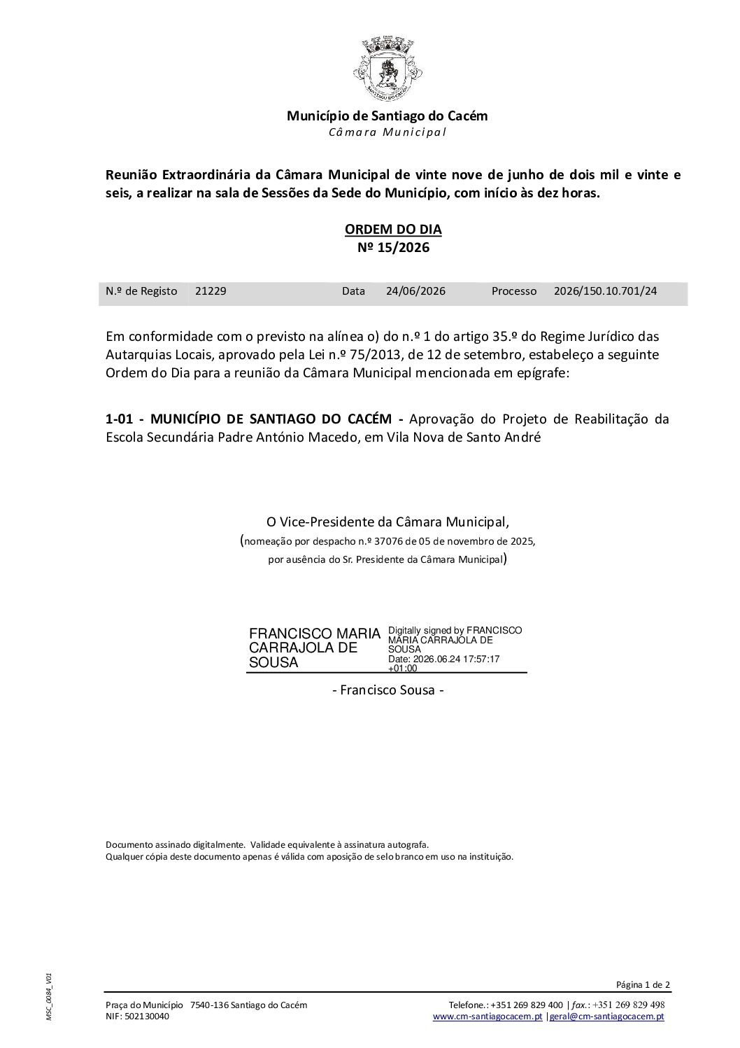 15 Agenda do dia 29 de junho de 2026
