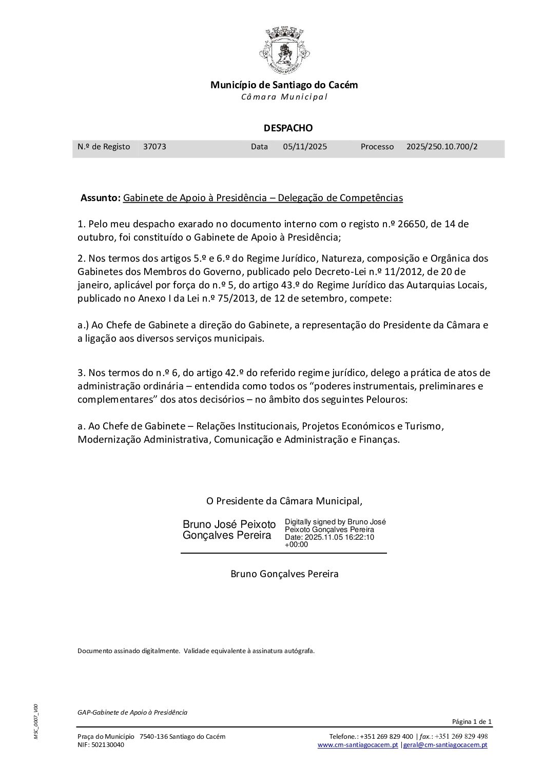 15 Despacho – Delegação de Competências – Gabinete de Apoio à Presidência