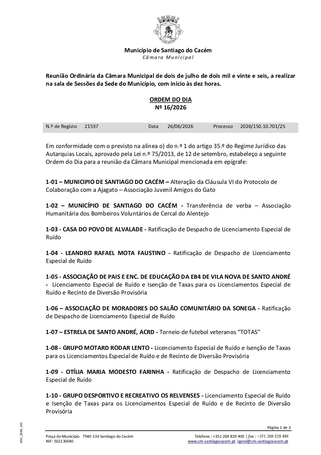 16 Agenda do dia 2 de julho de 2026