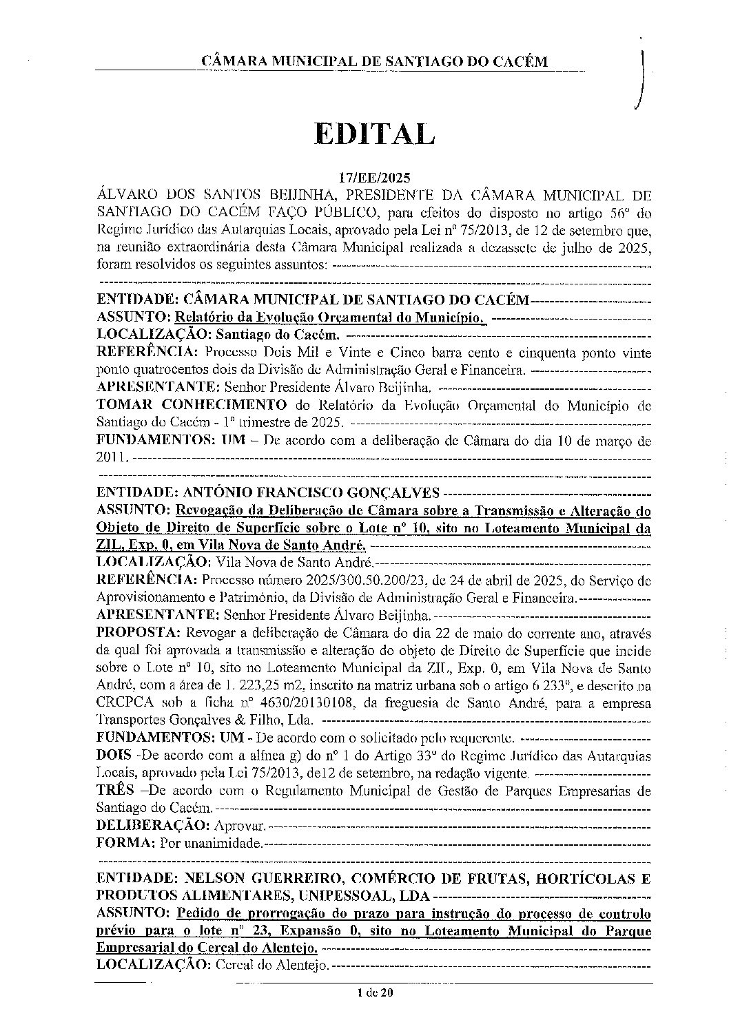 17 Edital N.º 17 CM 17 de julho de 2025