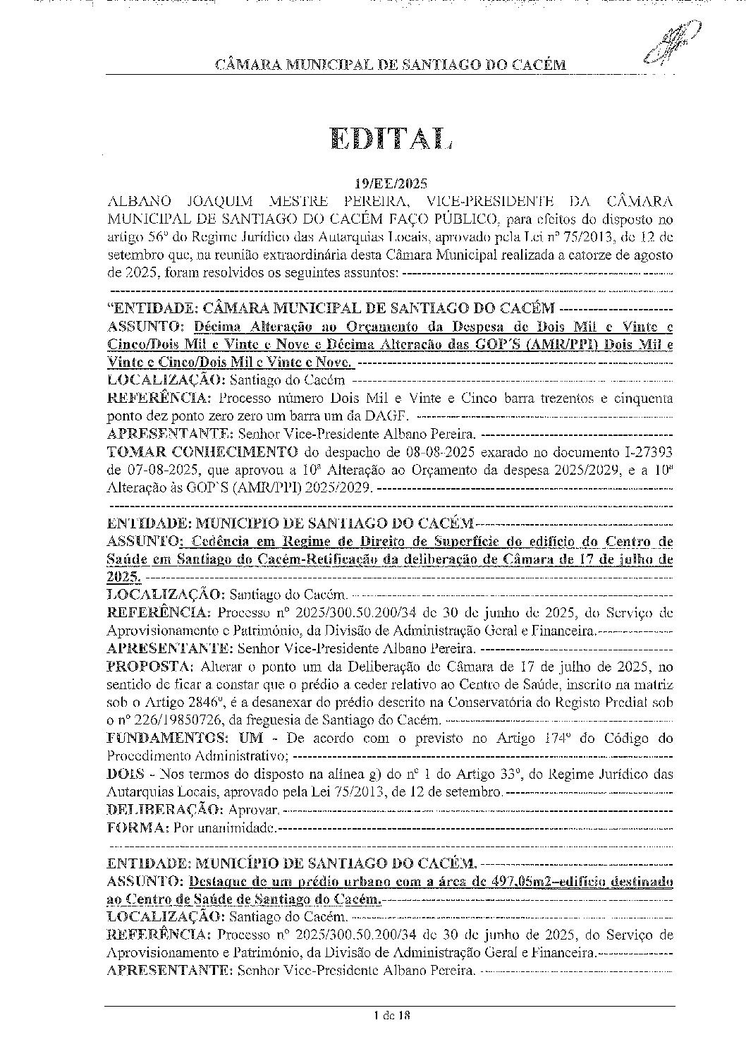 19 Edital N.º 19 CM 14 de agosto de 2025