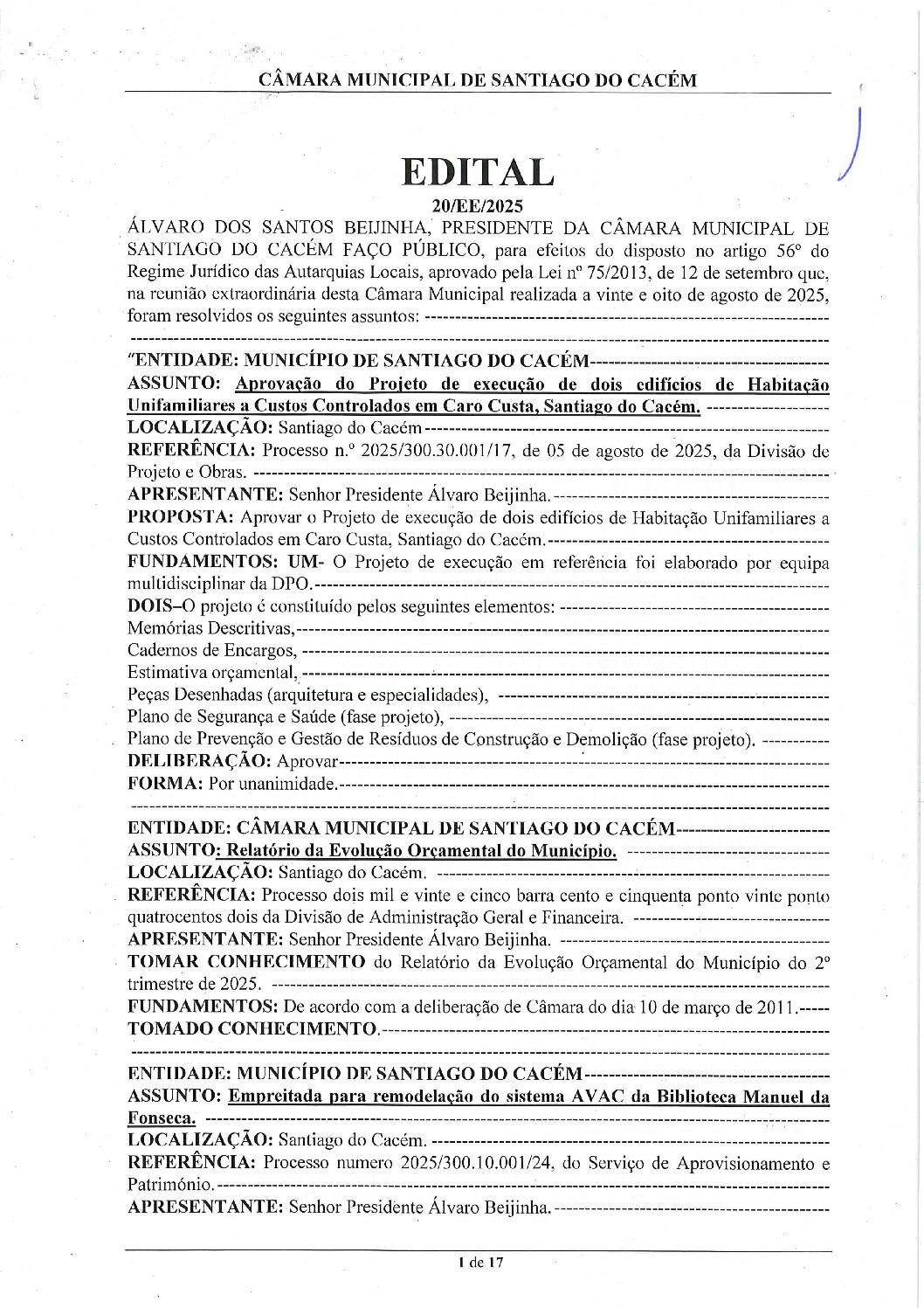 20 Edital N.º 20 CM 28 de agosto de 2025