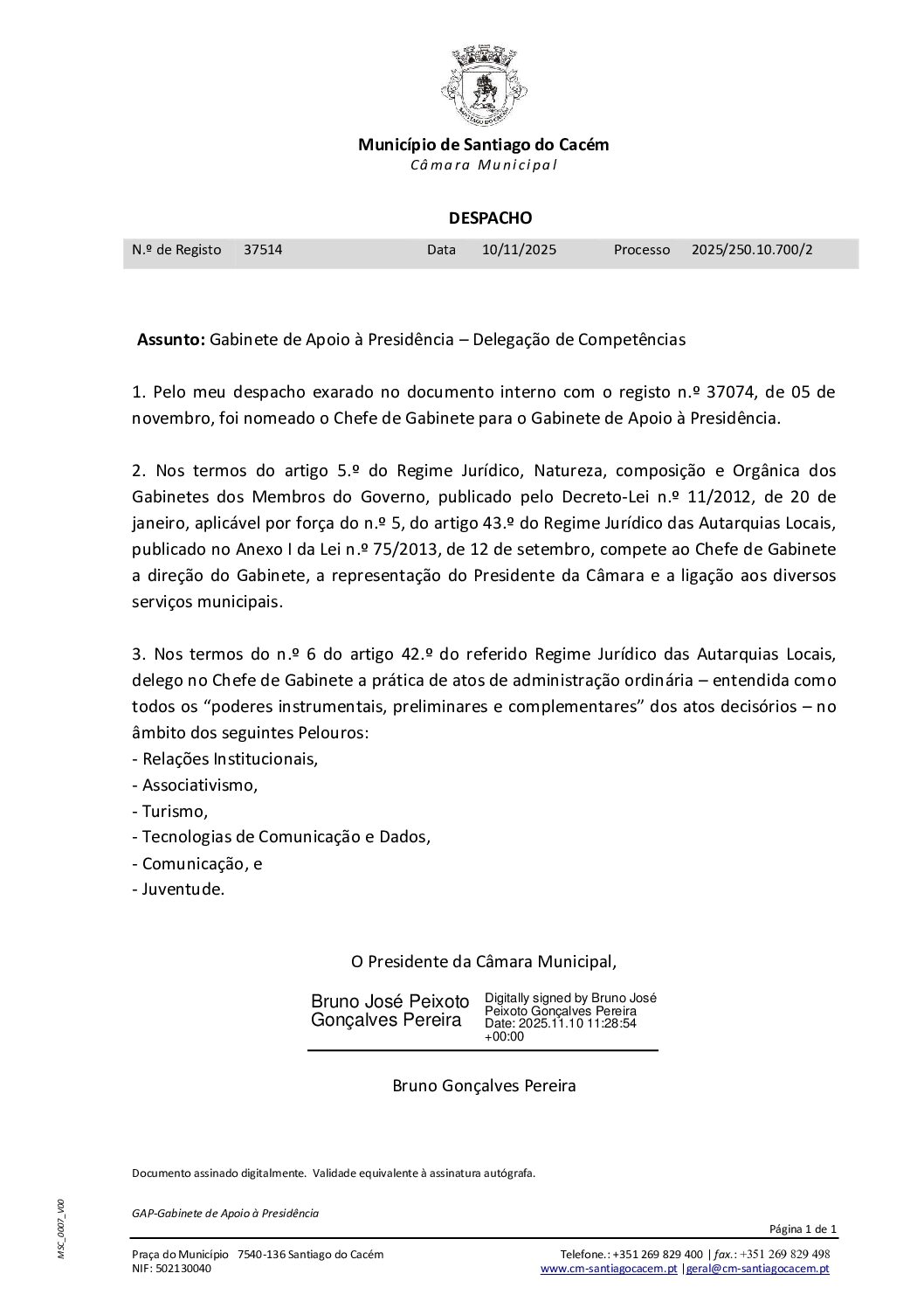 21 Despacho –  Delegação de Competências – Gabinete de Apoio à Presidência