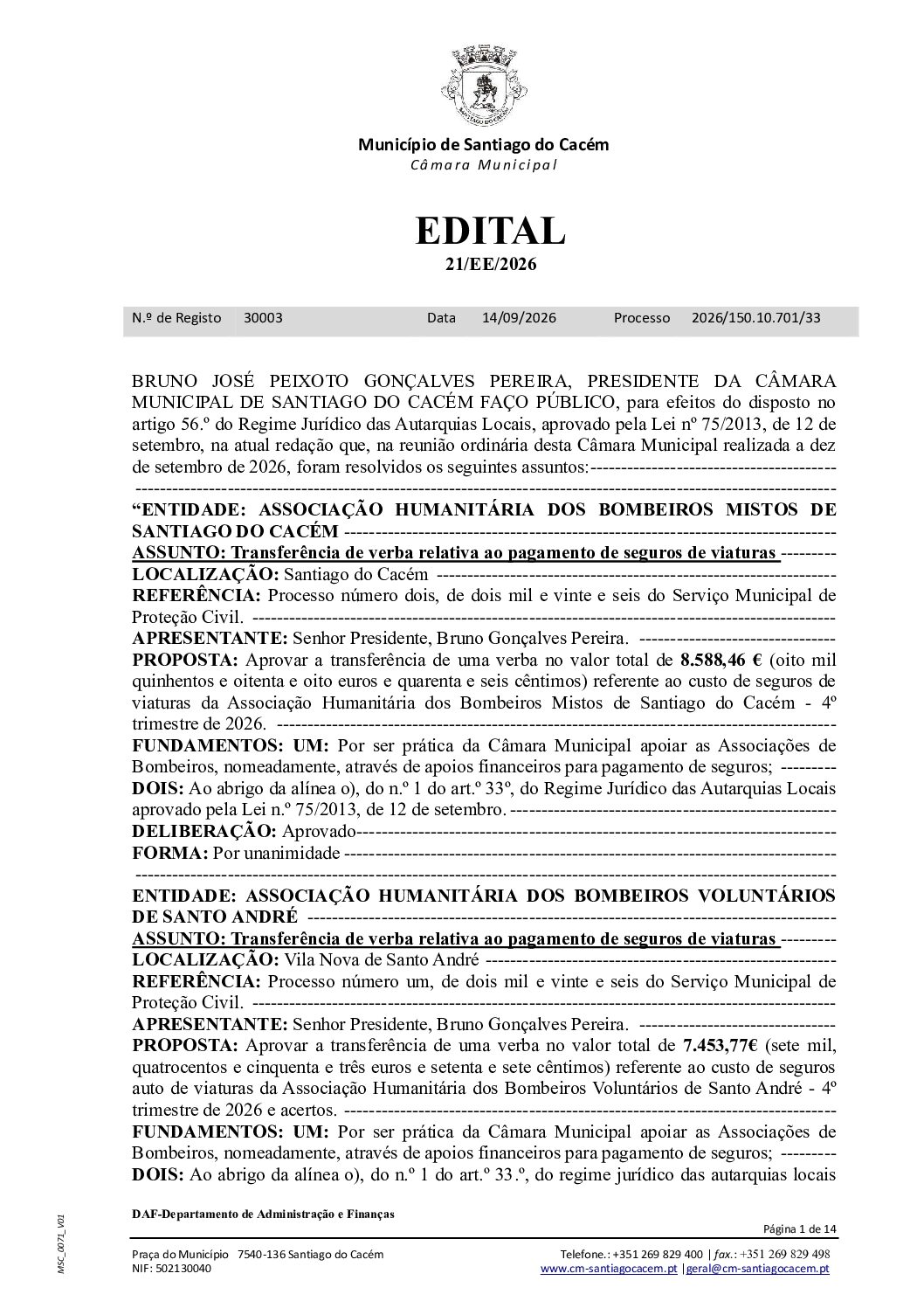 21 Edital N.º 21 CM 10 de setembro de 2026