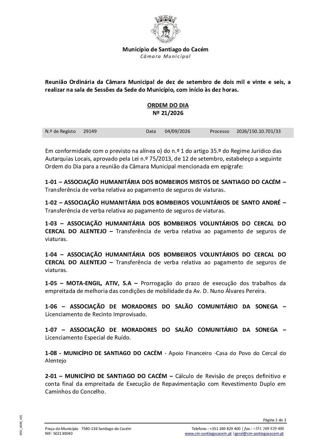 22 Agenda do dia 10 de setembro de 2026