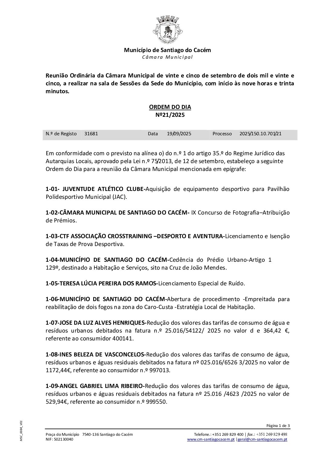 22 Agenda do dia 25 de setembro de 2025