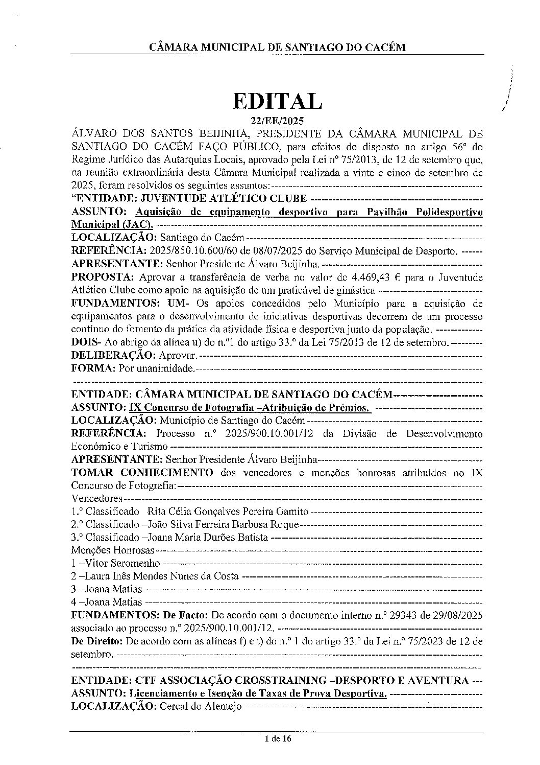 22 Edital N.º 22 CM 25 de setembro de 2025