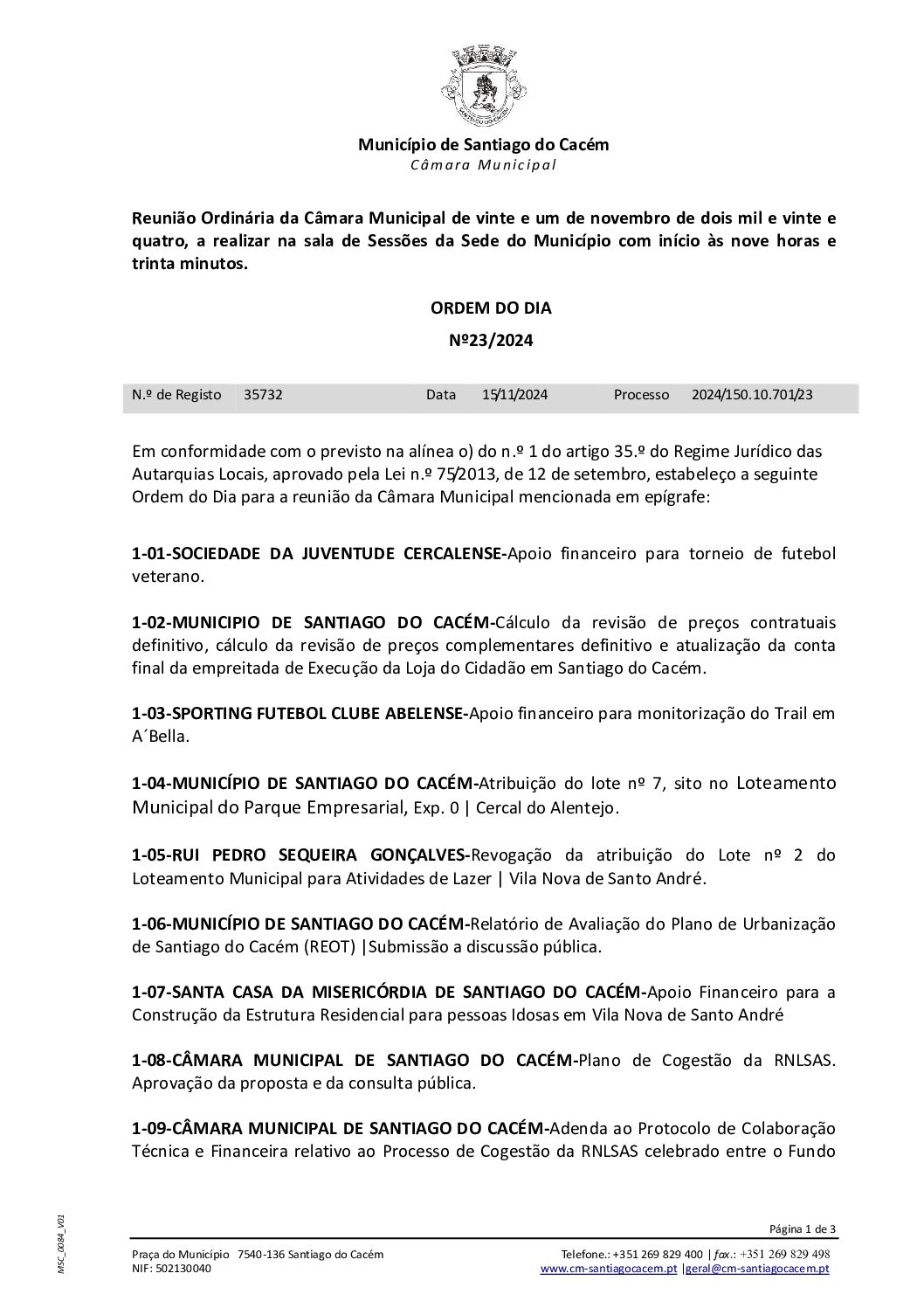 23 Agenda do dia 21 de novembro de 2024