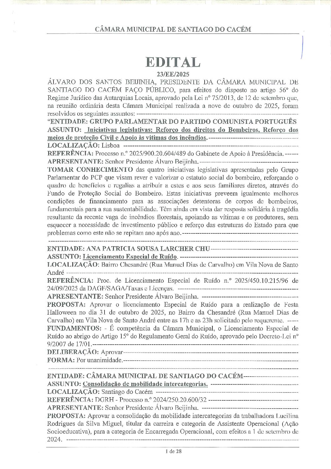 23 Edital N.º 23 CM 9 de outubro de 2025