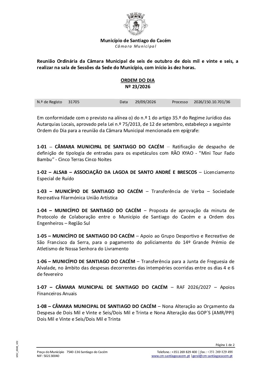 24 Agenda do dia 6 de outubro de 2026