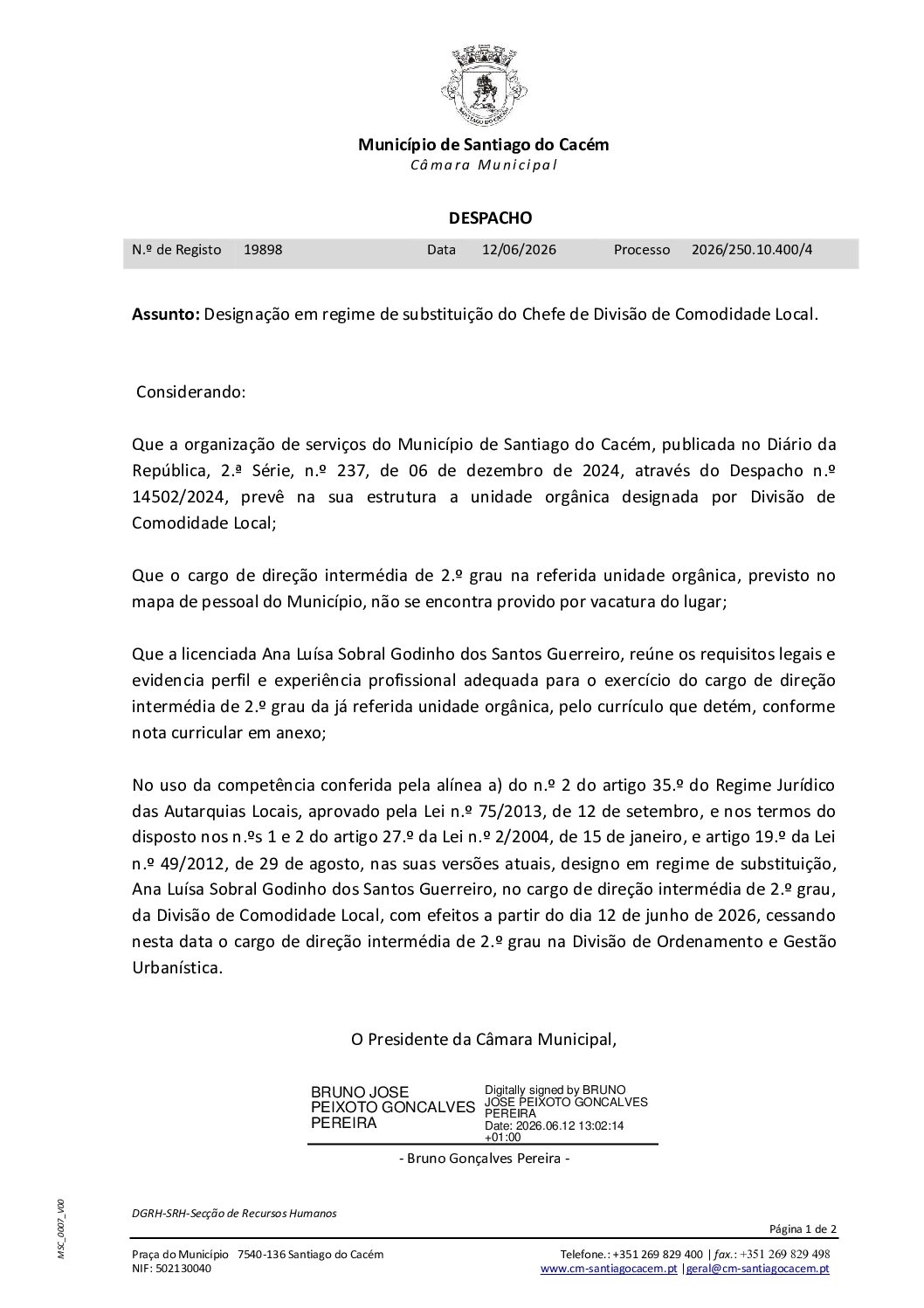 24 Designação em regime de substituição do chefe de Divisão de Comodidade Local