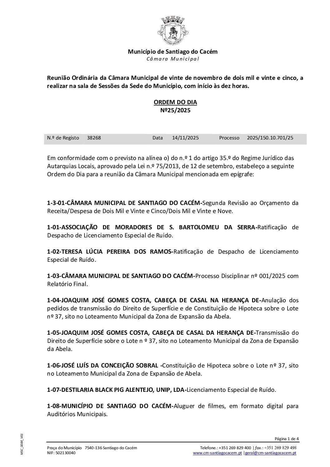 25 Agenda do dia 20 de novembro de 2025