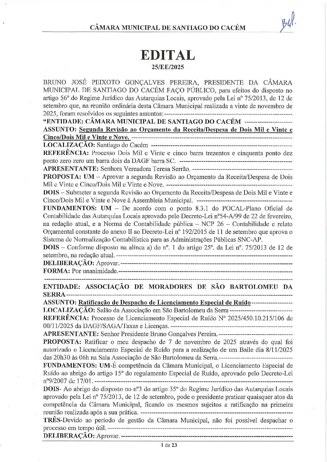 25 Edital N.º 25 CM 20 de novembro de 2025