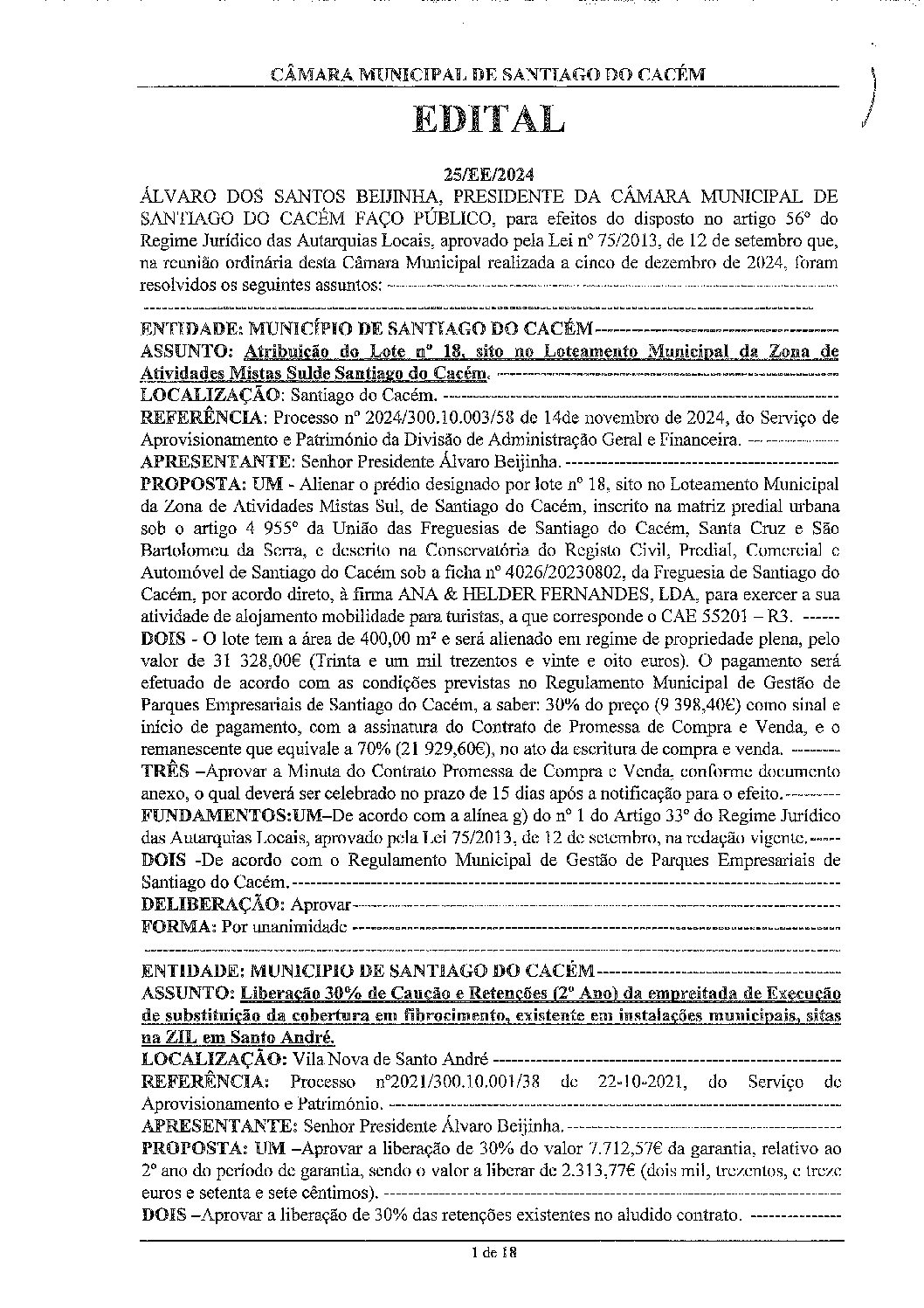 25 Edital n.º 25 CM de 05 de dezembro de 2024.