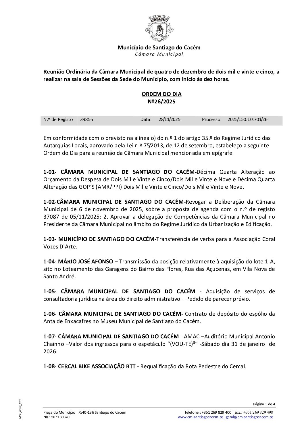 26 Agenda do dia 4 de dezembro de 2025