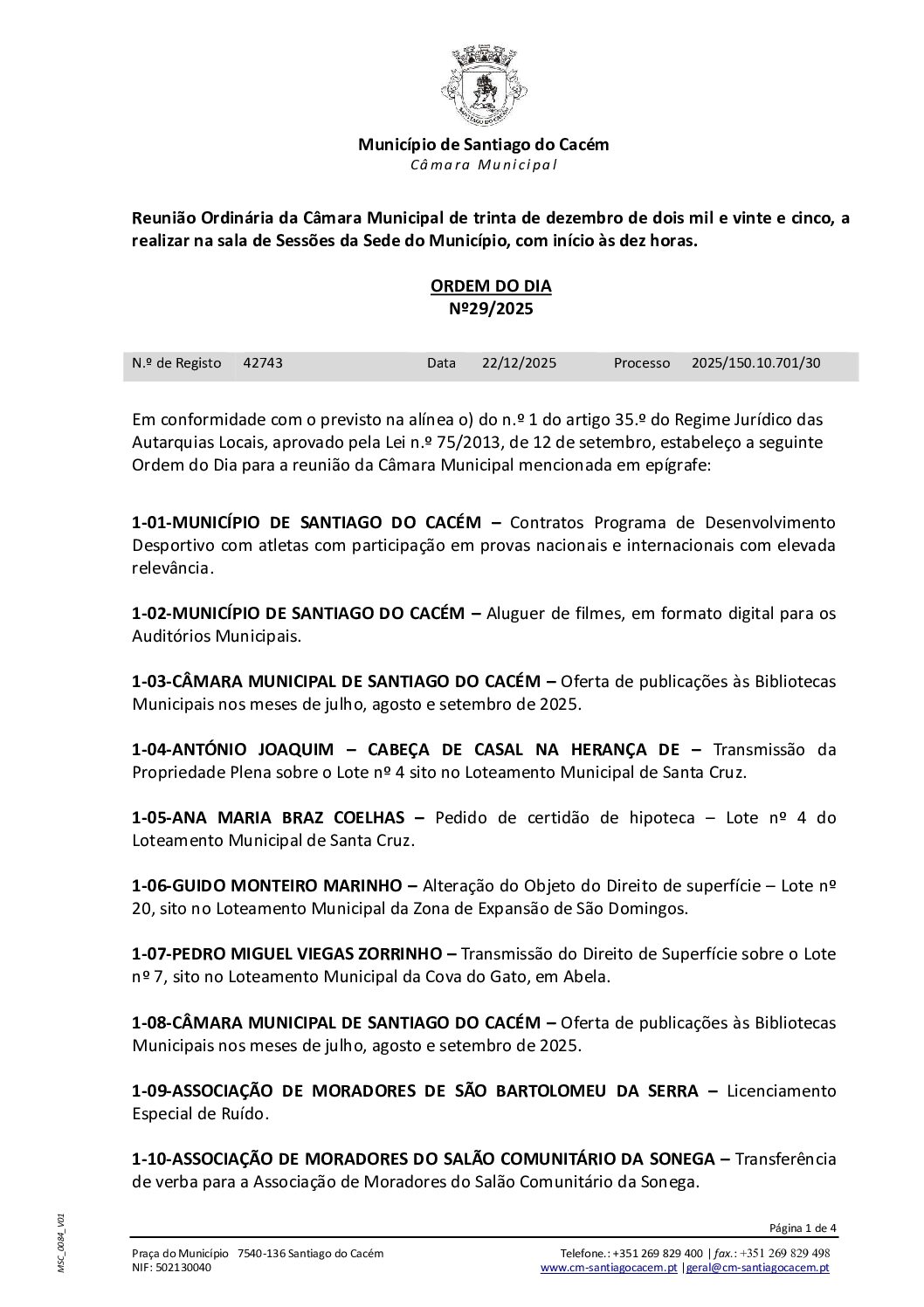 29 Agenda do dia 30 de dezembro de 2025