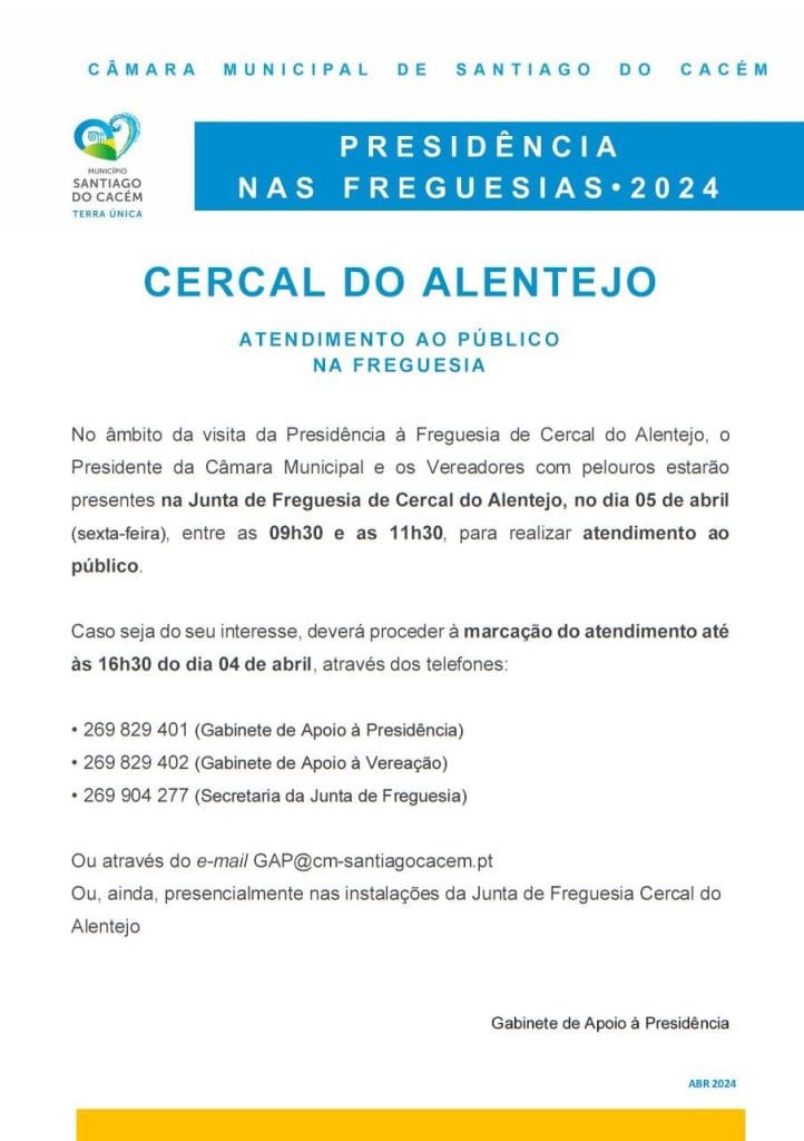 Atendimento_Freguesia de Cercal do Alentejo 2024