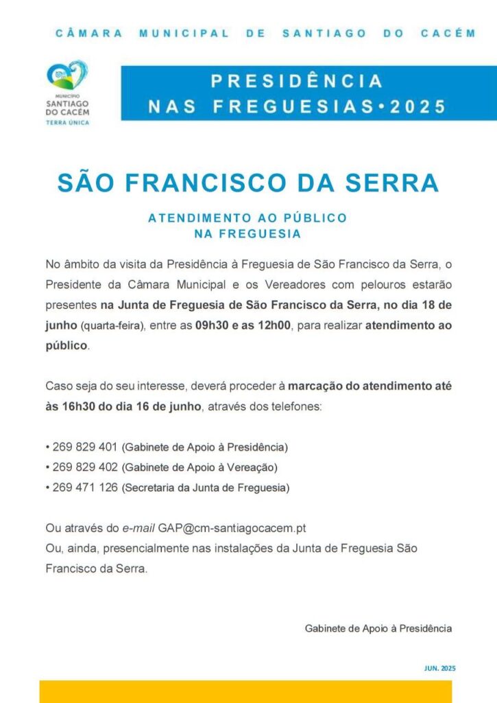 Atendimento_Presidência nas Freguesias 2025 - São Francisco da Serra