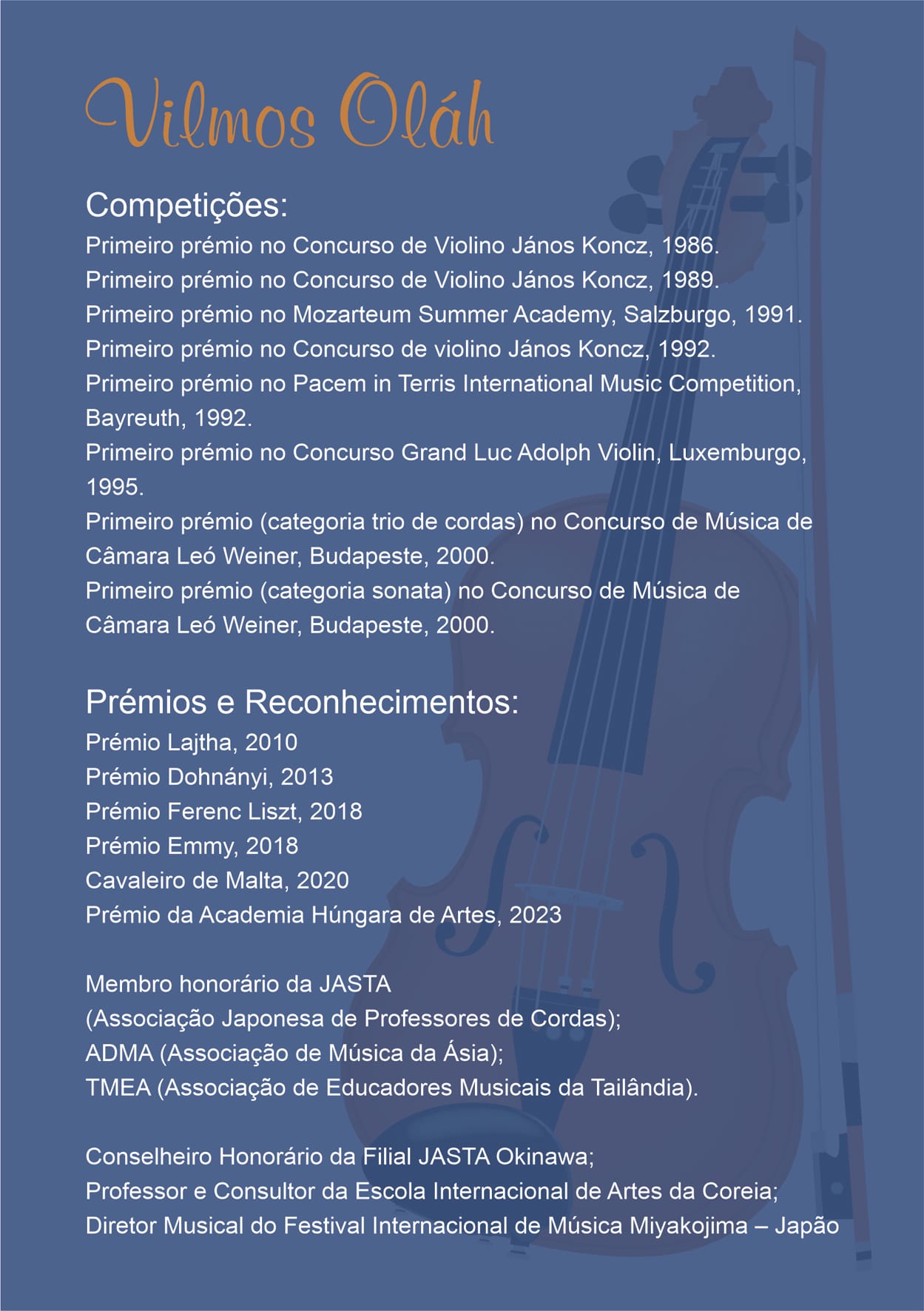 Concerto violinista húngaro Vilmos Holáhh