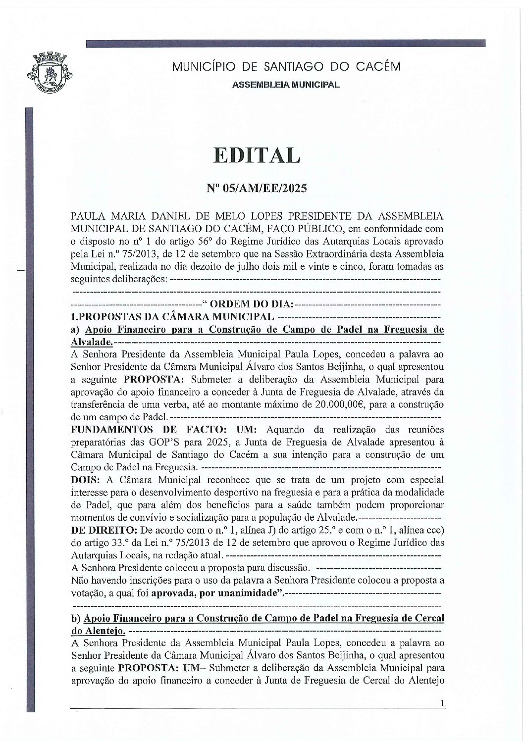 Edital nº 5 da sessão do dia 18 de julho de 2025