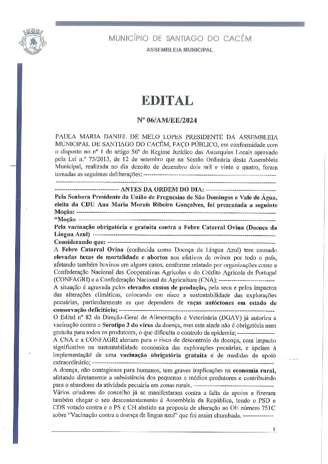 Edital nº 6 da sessão do dia 18 de dezembro de 2024
