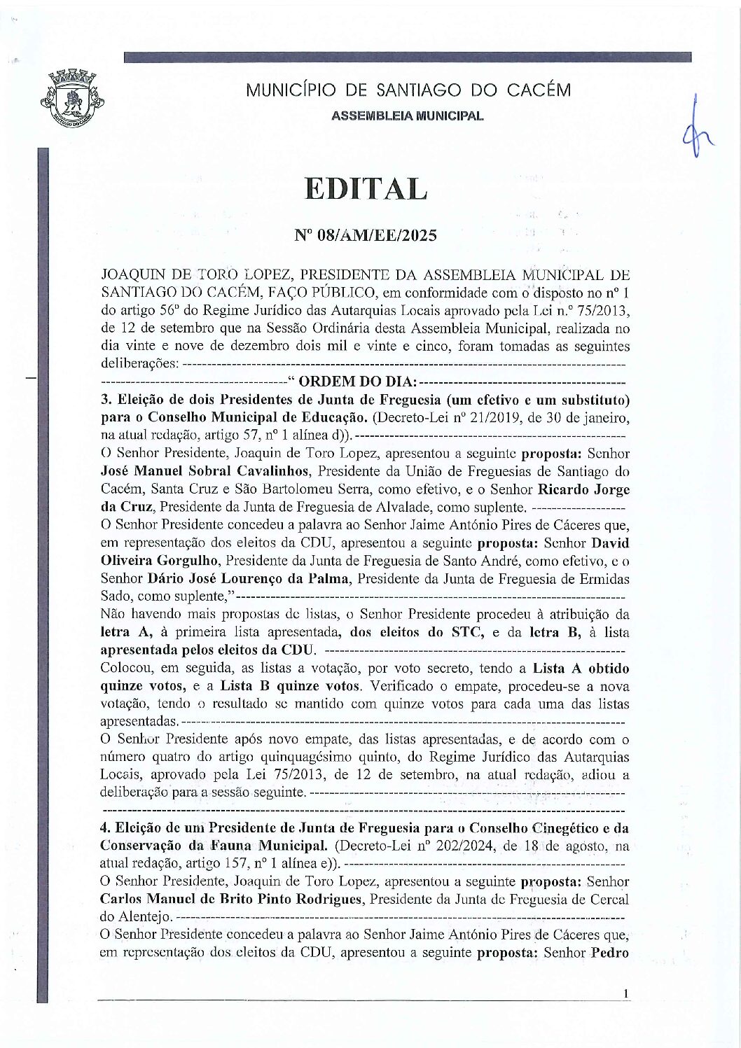 Edital nº 8 da sessão do dia 29 de dezembro de 2025