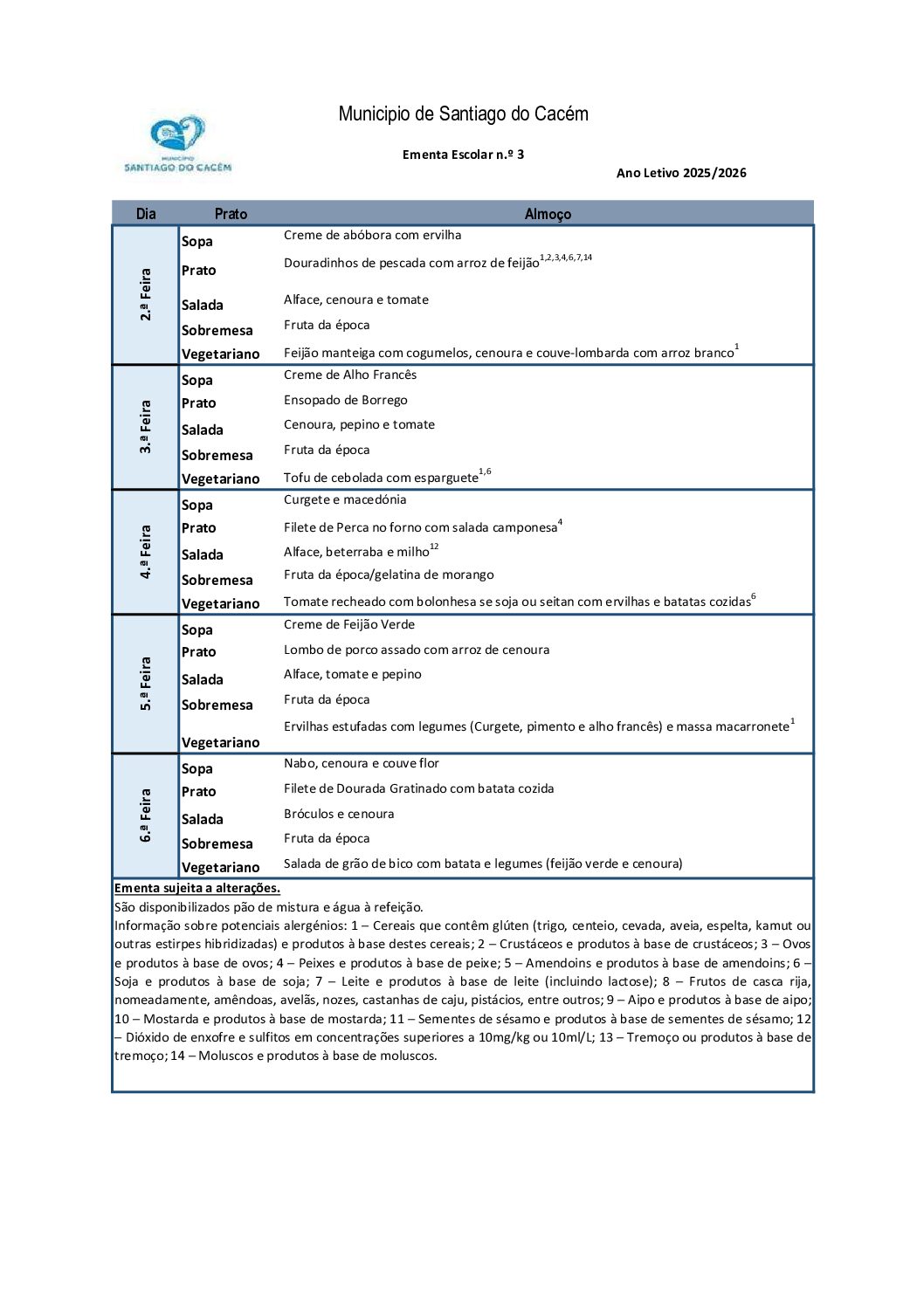 Ementa Escolar n.º 3