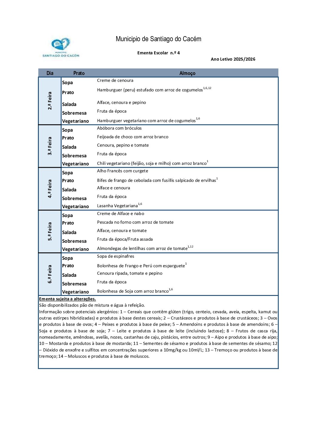 Ementa Escolar n.º 4