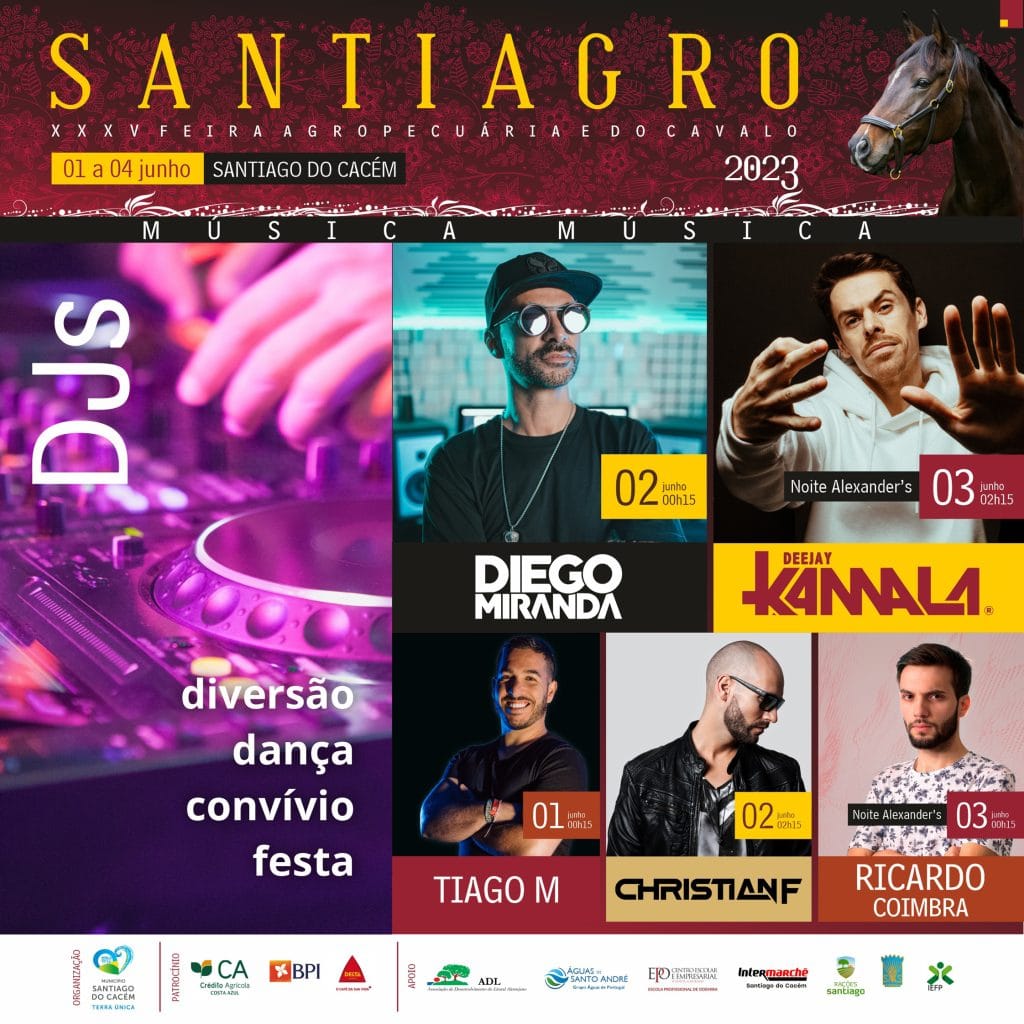 DJs Santiagro 2023 Diego Miranda, Kamala, Tiago M, Christian F e Ricardo Coimbra
