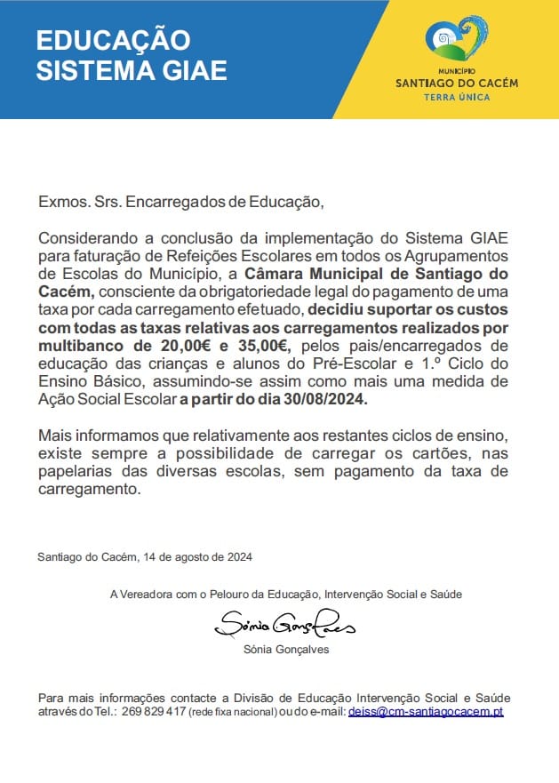 Sistema GIAE gratuitidade taxas multibanco